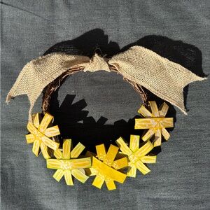 Sunshine Yellow Floral Wreath with Burlap Accent